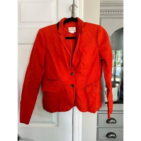 J.Crew Schoolboy 100% Linen Orange Blazer Size 6 - Picture 1 of 6